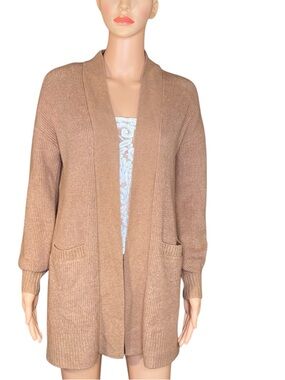 Loft Open Front Camel Cardigan Sweater Ribbed Knit Material Cozy Warm SZ SP